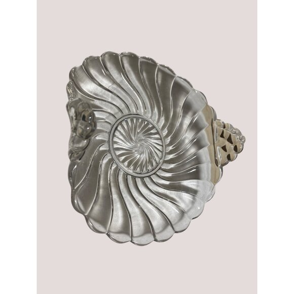 Clear Glass Swirl Pattern Bon Bon Dish With Up Curved Handles, Vintage - Picture 14 of 15
